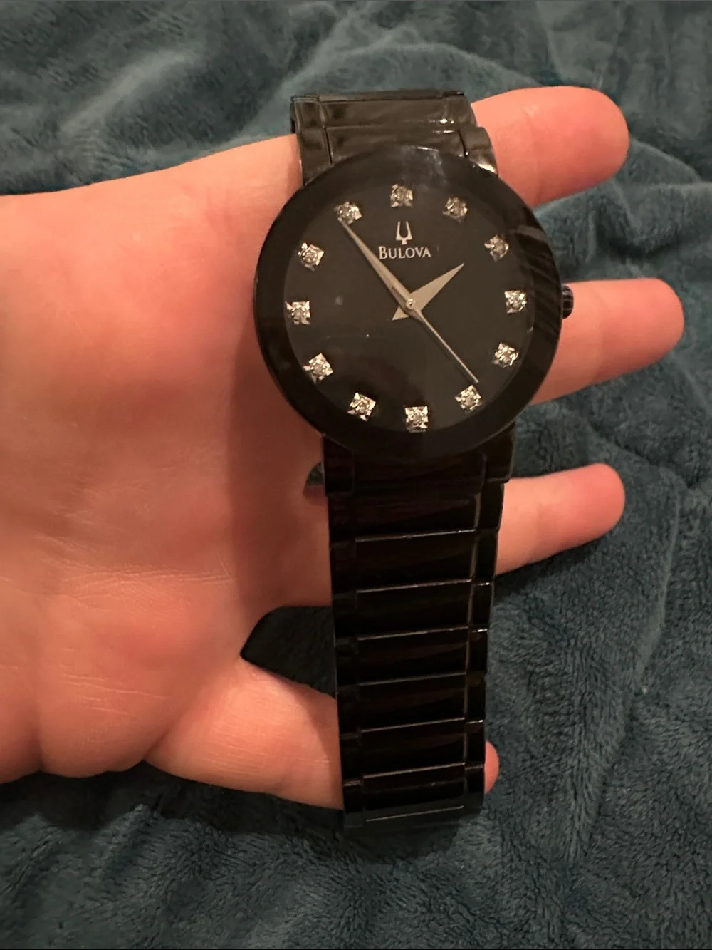 Bulova Black Stainless Steel Men's Watch with Crystal Markers